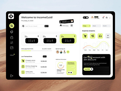 IncomeGuid - Finance Service Management accounting analytics app balance design expenses finance financial income management money overview payment payroll product design savings tracker transaction ui ux