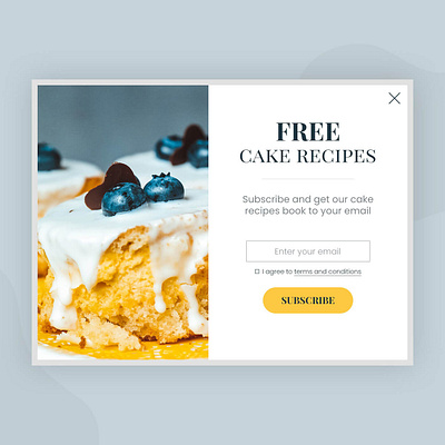 Subscribe Popup - Get Cake Recipes blueberry cake cakes campaign clean popup promotion subscribe yellow