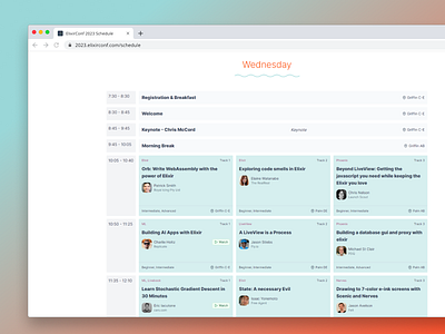 ElixirConf 2023 Schedule Design conference website design event website schedule design ui design ux design web design