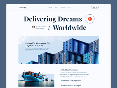 Hero Exploration cargo charge compliance customer delivery export fob freelance homepage import landing page project recruiter shiping shipment transport ui design uxui web design website