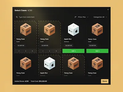 Cases Selection: Case Opening UI battles case case battles case opening cases casino casino ui gambling igaming loot loot boxes ui