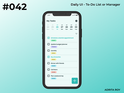 Daily UI 042 - To-Do List or Manager calendar checkbox dailychallenge dailyui design figma label manager mobile organise product design todo ui ui design uiux ux ux design