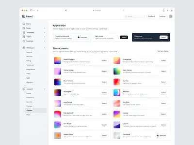 Appearance Settings appearance dark mode light mode preset set up settings settings page theme ui ui design ui theme web design