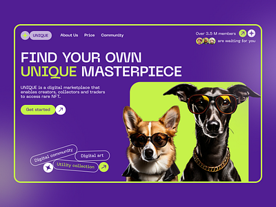 Landing page for NFT community ai animation dogs illustration landing page midjourney nft nft community uiux design web design