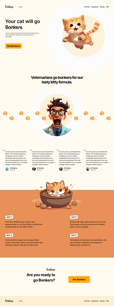 Friskay Cat Food Web Design: Playful Branding & Illustrations animation branding casetudy catfood characterdesign colorpalette graphic design illustration motion graphics responsivelayout typography ui ux webdesign