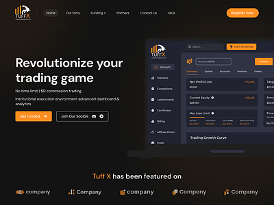 Prop Firm | TuffX | 5000$ branding challenge challenges crypto design development figma forex landing page payout prop firm prop firms trading ui uiux ux website