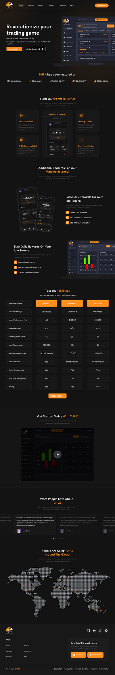 Prop Firm | TuffX | 5000$ branding challenge challenges crypto design development figma forex landing page payout prop firm prop firms trading ui uiux ux website