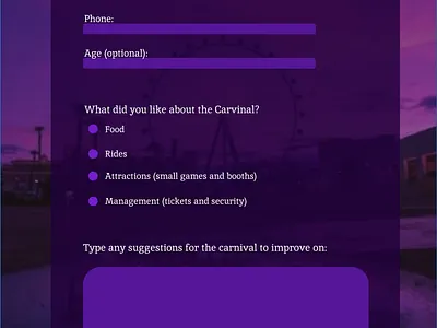 Carnival Survey Form graphic design ui web design