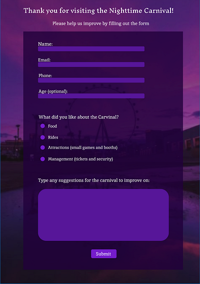 Carnival Survey Form graphic design ui web design