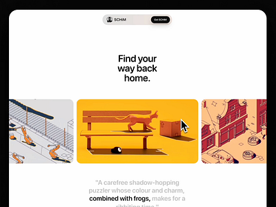SCHiM Game Landing Page character framer game game ui hero section landing page minimal motion scroll animation text animation video hero web design webflow website yellow