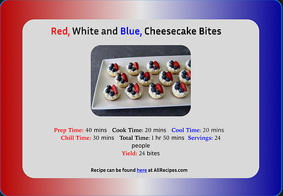 July 4th Recipe Card ui web design