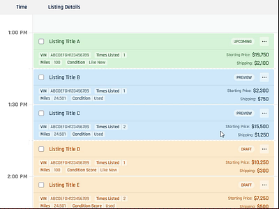 Auction Schedule Re-ordering Interaction animation auction interaction design prototype ui design ux design