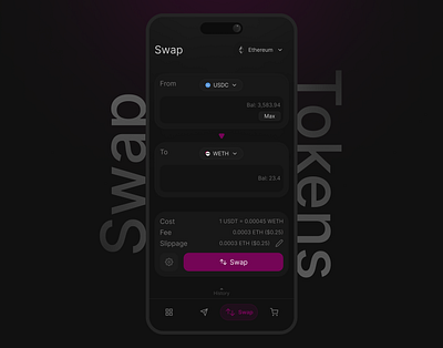 A token exchange screen. defi dex product design ui uiux