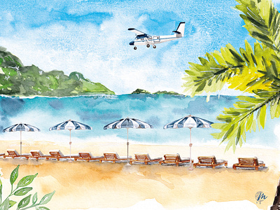 Watercolor of Saint-Barth: Saint-Jean // Illustration aquarelle art drawing illustration