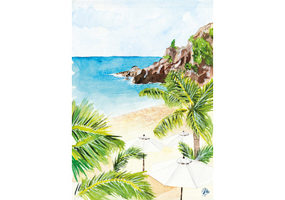 Watercolor of Saint-Barth: Shell Beach // Illustration aquarelle art drawing illustration painting