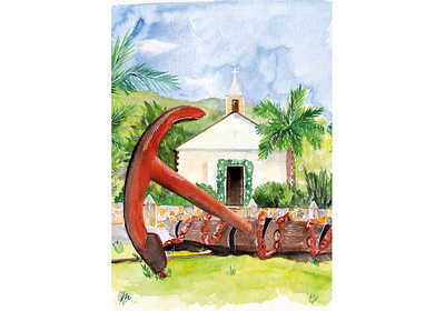 Watercolor of Saint-Barth: L'Eglise // Illustration aquarelle art drawing illustration painting