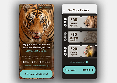 Safary tour Tickets app app design mobile app tickets app ui design ux design uxui zoo app