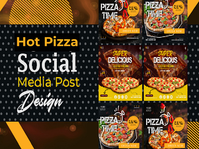 Hot Pizza Shop Social Media Post Design branding food graphic design pizza pizzatime socialmediapost posterdesign