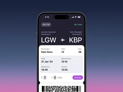 Boarding Pass app design figma ui