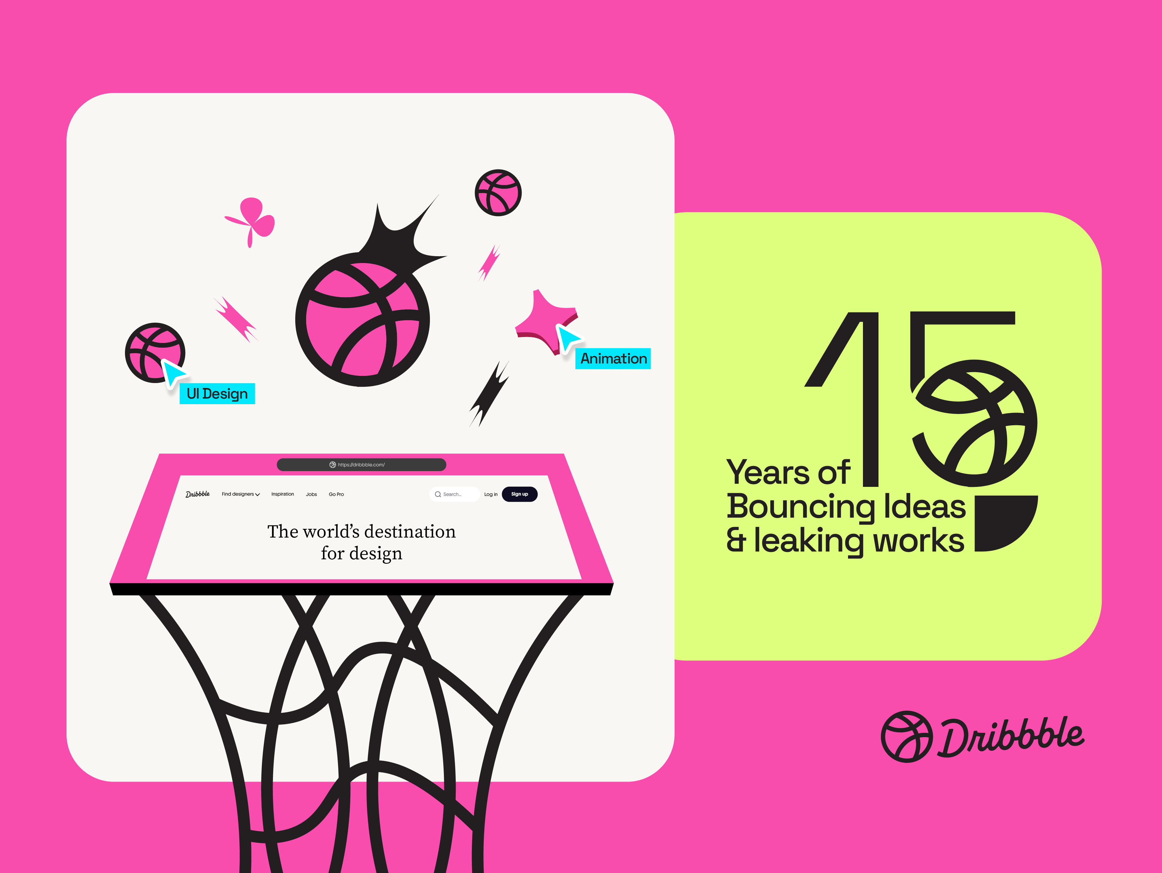 Celebrating Dribbble at 15 3d animation artwork dribbble dribbble at 15 graphic design logo motion graphics