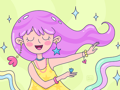 Character Design for Jewelry shop. Doodle Illustration accessories art artist cartoon character design doodle girl illustration jewelry shop smile song stars store woman