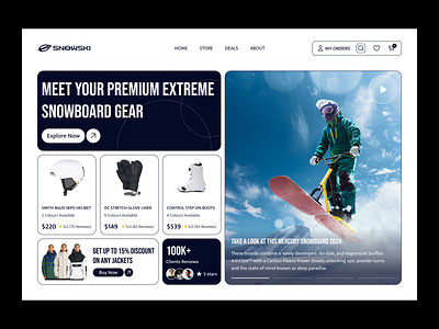 Snowski - Snowboard Store Website Design app design branding codexzel design e commerce e commerce website ehsanux gear googles landing page logo minimalist premium snowboard snowboard gear ui ux web ui website design