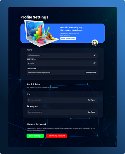 Profile Settings blockchain blockchain design design product design profile settings ui ui design ux ux design web design website design