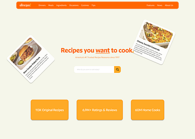 Allrecipes Redesign Concept branding concept design landing page typography ui website