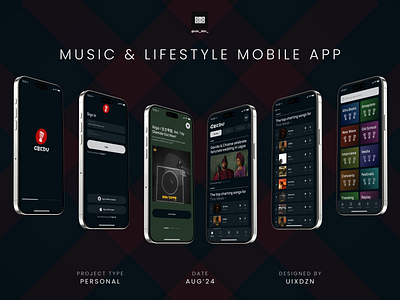 UI/UX Design For A Music & Lifestyle Mobile Application afro beats amapiano app entertainment figma hip hop lyrics mobile mobile app mobile design music product product design ui ui design uiux user experience user interface ux ux design