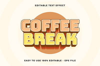 coffee break Editable text effect 3d Trendy Cartoon template dark