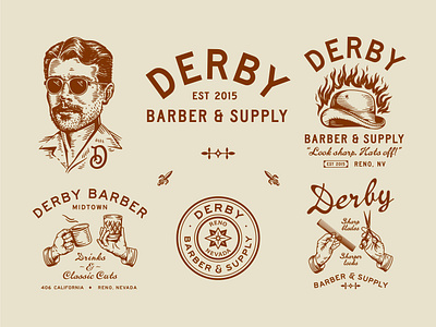 Derby Barber Tearsheet badge barber branding illustration linework logo nevada tearsheet