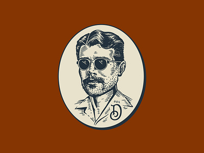 Derby Barber Portrait badge barber branding identity illustration linework nevada portrait