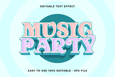 Music Party Editable text effect 3d Trendy Cartoon template illustration