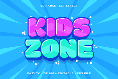 Kids Zone Editable text effect 3d Trendy Cartoon game