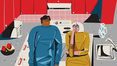 It's a 10, But: the kitchen is from the 1980's abstract bold colorful design illustration