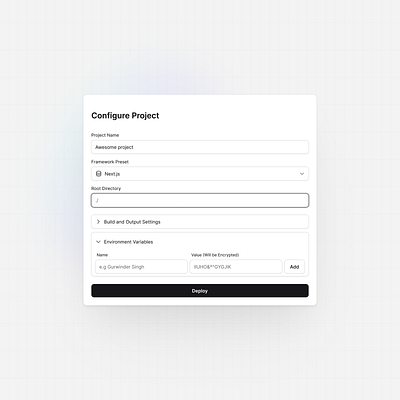 Configure project dashboard light mode minimal modal product design web design