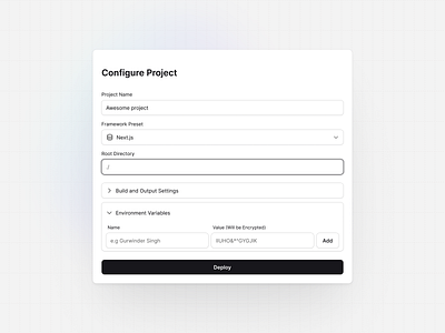 Configure project dashboard light mode minimal modal product design web design