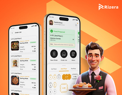 Rizera - Table Booking App | Waiter App | Restaurant App | UI UX app app design app ui branding food menu menu menu app restaurant app ui ui ux waiter app