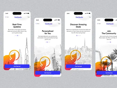 Deal Buster - Mobile App app illustration app intro app intro screens branding deal app deal app intro screens deals in dubai app design flat illustration intro screens ios app intro screens landing logo mobile app typography ui ux web