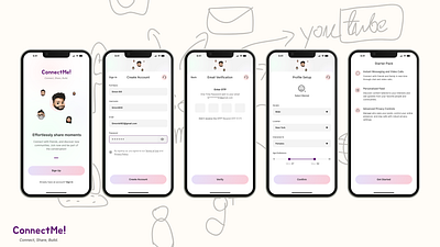 ConnectMe Social App Onboarding 3d animation branding design form graphic design logo motion graphics onboarding sign up social social app ui uiux