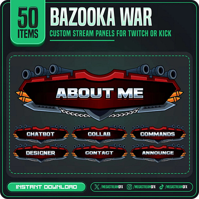 Bazooka War Panels | Bazooka War Twitch Panels | Customize Text twitch panelset