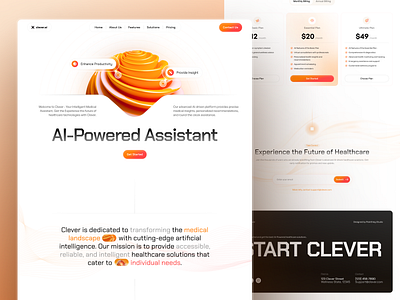 Clever - AI-Powered Healthcare Landing Page ai app artificial intelegent branding clean design health homepage homescreen illustration landing page light logo medical minimalist mobile ui uidesign uiux website