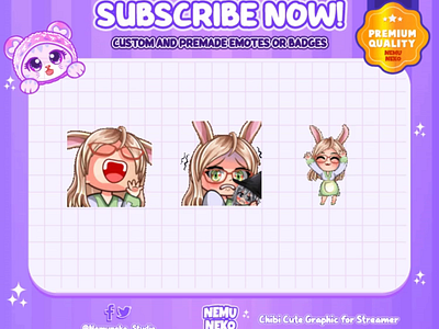 🐰CUSTOM CHIBI EMOTES🐰 animation branding chibi emotes custom design cute emotes design graphic design illustration logo twitch emotes