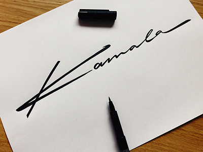 Kamala authentic branding calligraphy custom ease flow handlettering identity japanese kamala lettering logo president process script signature sketch type vibe wordmark