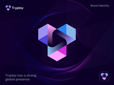 Tryplay Logo abstract app logo box branding creativ crypto cube logo entertainment entertainment industry graphic design logo logo design logo designer minimalist modern logo play logo startup t logo tech technology