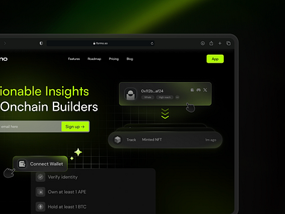 Hero section UI animation blockchain formo framer hero section token gating ui wallet verification web 3