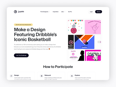 Dribbble 15th Anniversary - Landing Page (Hero Section) anniversary basketball birthday celebration clean dribbble happy hero hero design home page landing page light mode minimalist modern pink web web design website website design website layout