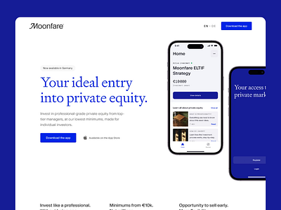 Moonfare Eltif LP app desktop finance minimal mobile serif typography ui ux web webdesign website