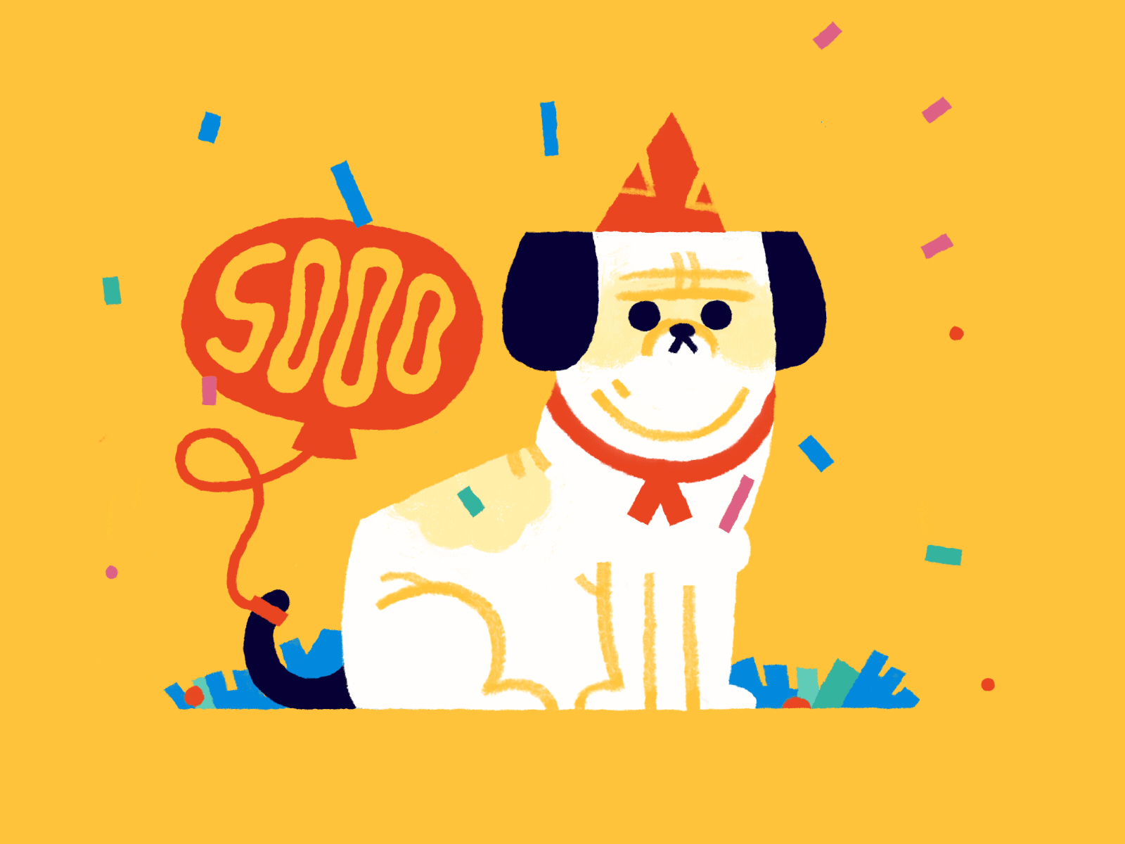 5000 Celebration 5000 ae animation berg branding celebration character cute design dog followers framebyframe funny graphic illustration krylserpo loop mascot motion