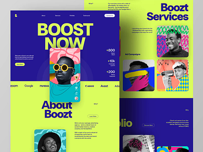 Boozt - Media & Creative Agency Landing Page Website animation branding design figma graphic design motion graphics ui